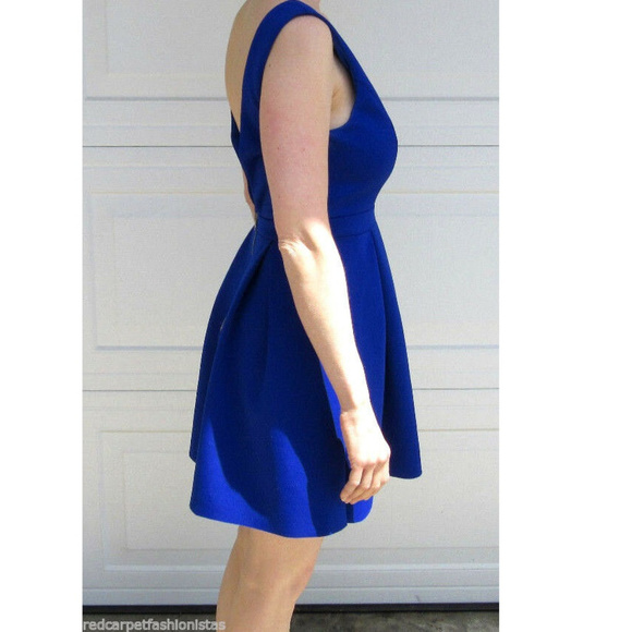 Cobalt Blue Mini Skater Dress, Sexy Party Low Back - Picture 3 of 6